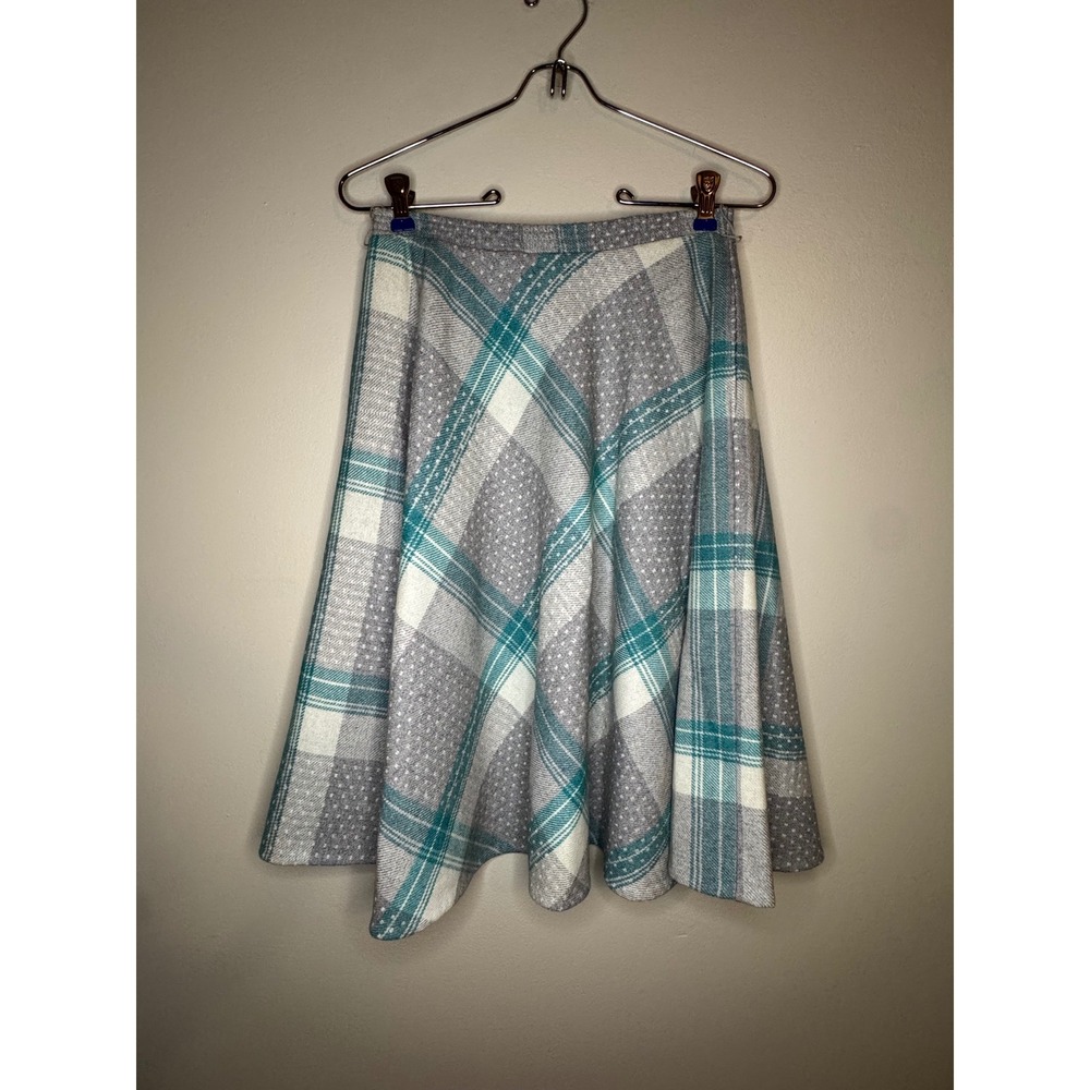 Oui Petites Tan Jay‎ Plaid Wool Blend A Line Skirt Size 6